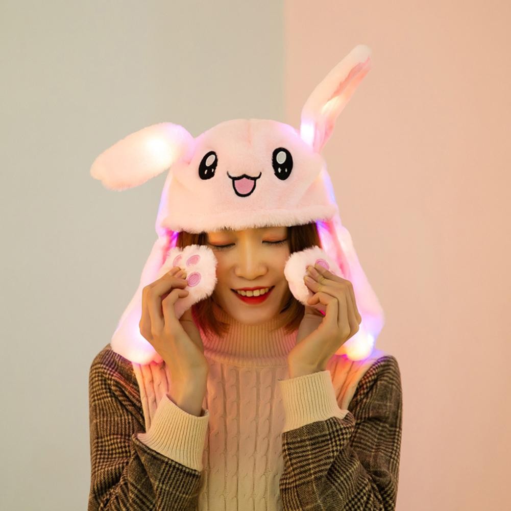 Cute Cartoon Luminous Hat Rabbit Ear Hat Funny Play Game Bunny Ears Air Cushion Hat Toy for Kids Girls Gifts