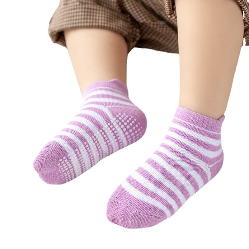 6 Pairs 0-5 Years Cotton Children Anti-Slip Boat Socks for Boys Girl Low Cut Floor Toddler Ankle Sock with Rubber Grips Four Season