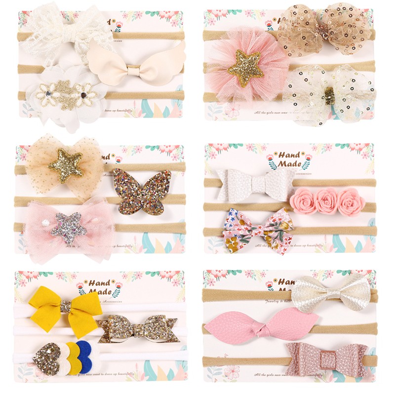 3pcs/lot Cute Bow Baby Headband for Girl Nylon Head Bands Turban Newborn Hair Bands for Kids Baby Hair Accessories