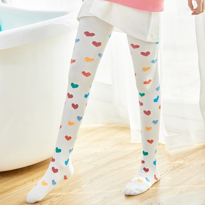 New 2-8 Years Children Cotton Baby Girls Pantyhose Spring Autumn Winter Love Pattern Tights Kids Infant Knitted Tights