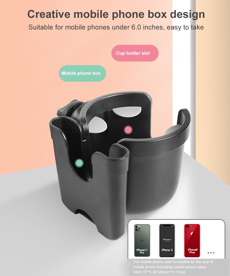 New Baby Stroller Cup Holder With Cell Phone Bag 2-in-1 Universal ABS Plastic Pram Baby Bottle Water Cup Holder