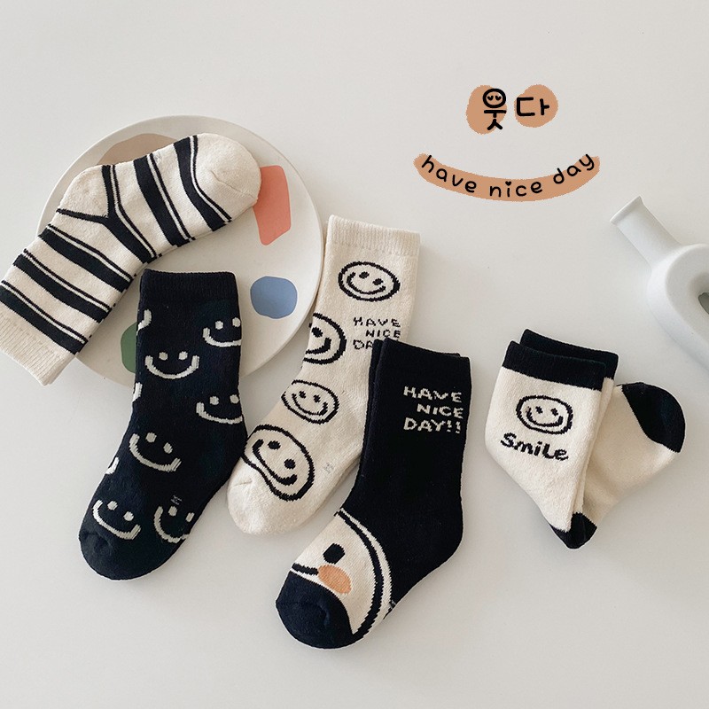 MILANCEL 2022 Kids Socks Cute Smiley Boys Warm Sock Children Socks 5 Pairs Set