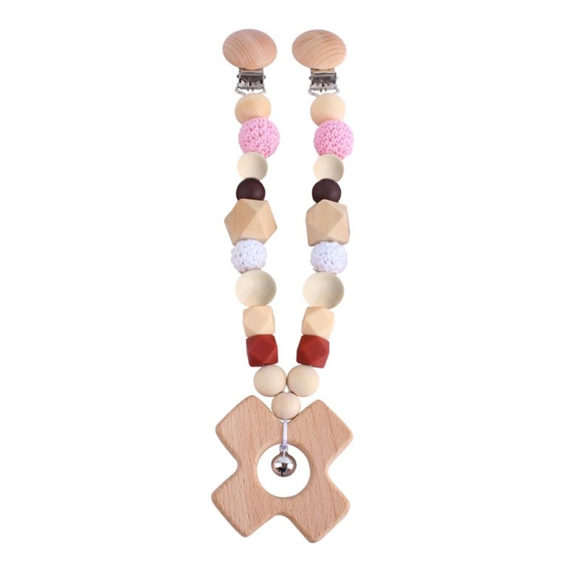 Baby Wooden Teether Nursing Molar Soother Teething Charm Stroller Clip Hanging Toy Pacifier Chain Pram Mobile Rattle