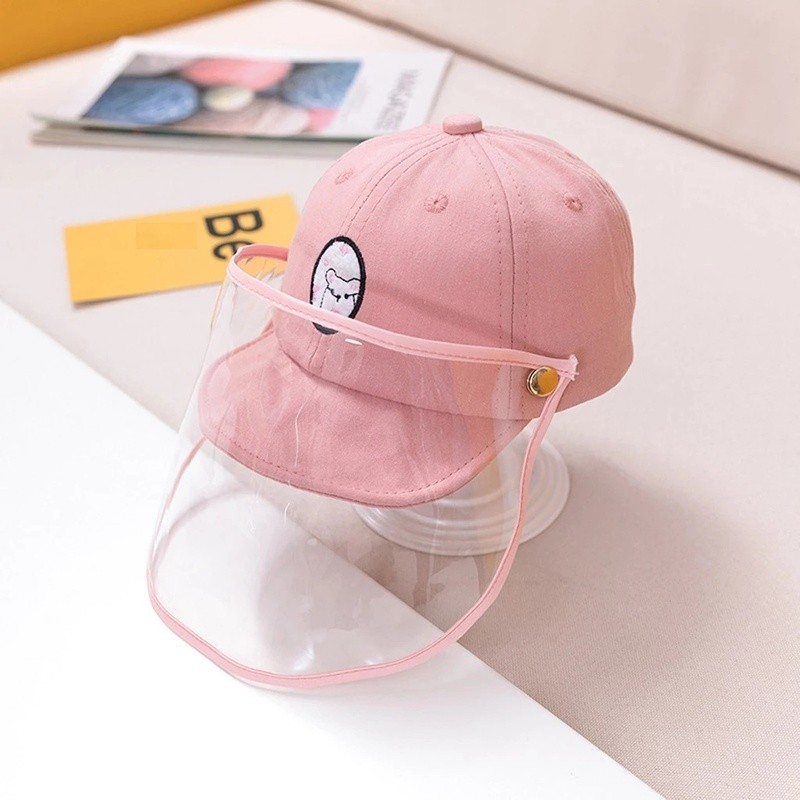 Baby Sun Hat Cotton Baby Anti-drops Shield Hat Visor Protection for 1-2Y Cartoon Bucket Hat Protective Cap with Full Face Shield