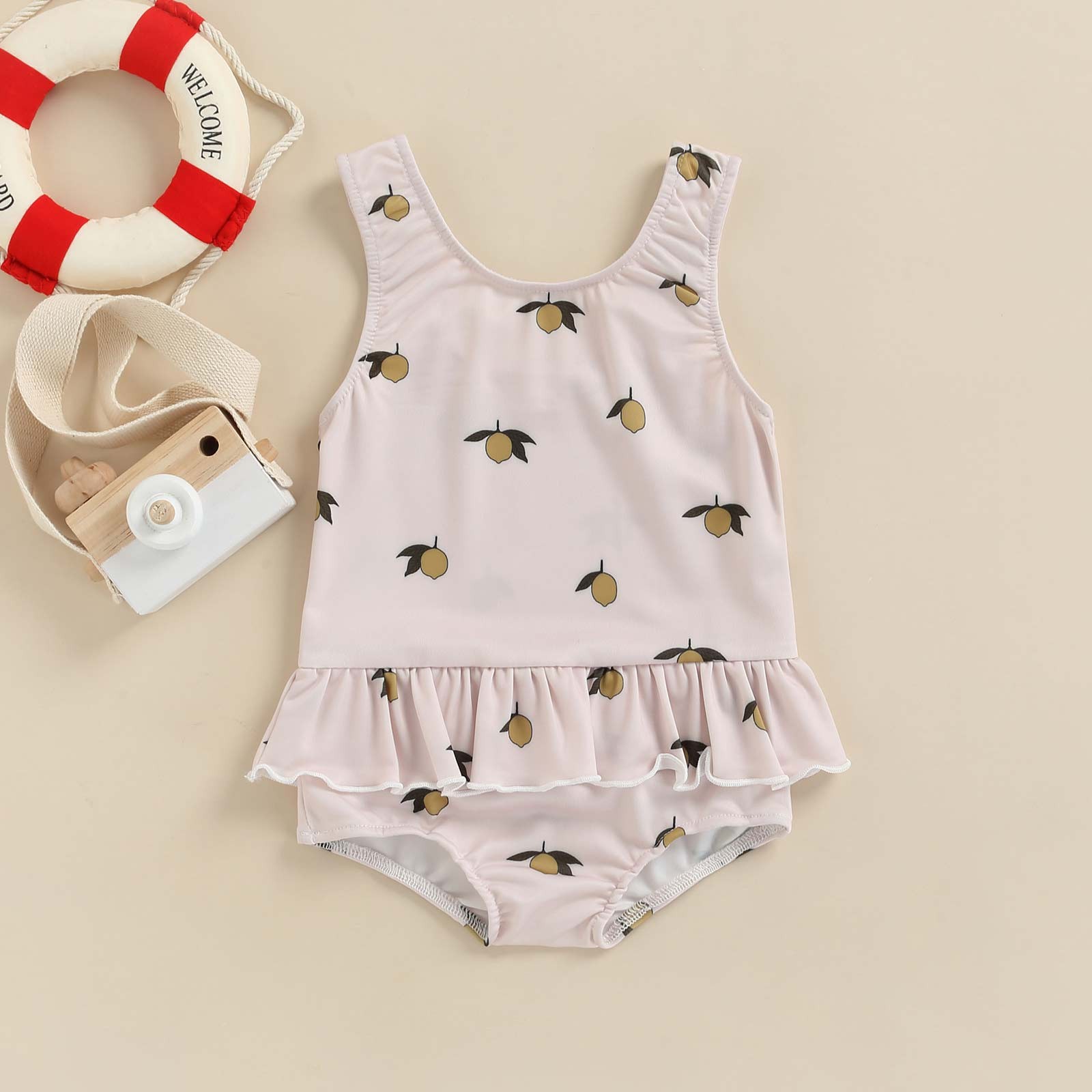 Newborn Infant Baby Girls Swimwear Cherry Lemon Sun Print Swimwear Beachwear Bathing Suit Costumes D35