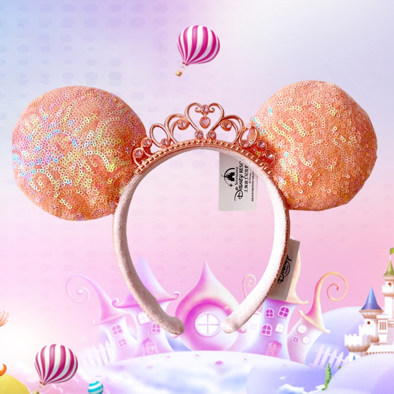 New Disney Mickey Mouse Ears Headband Space Lunar Mountain New Year Minnie Bow Pink Sequins Cartoon Anime Headdress Headband Gif