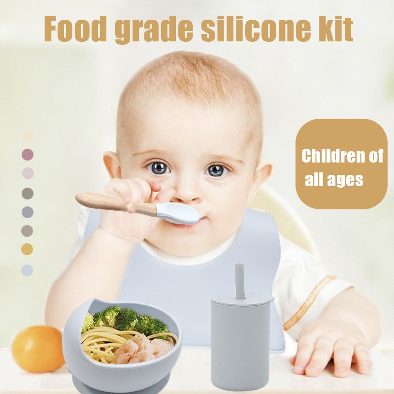 Baby Feeding Bowls Set Non Slip Silicone Bibs BPA Free Chewable Baby Tableware Food Grade Newborn Accessories