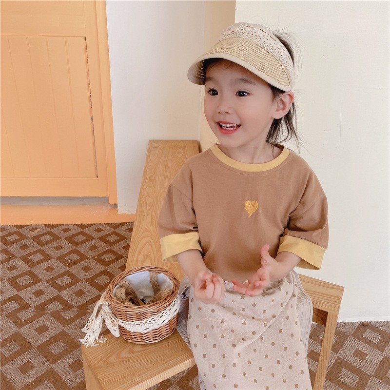 Summer Kids Love Embroidery Half Sleeve T-shirt Girl Casual Cotton Base Tops