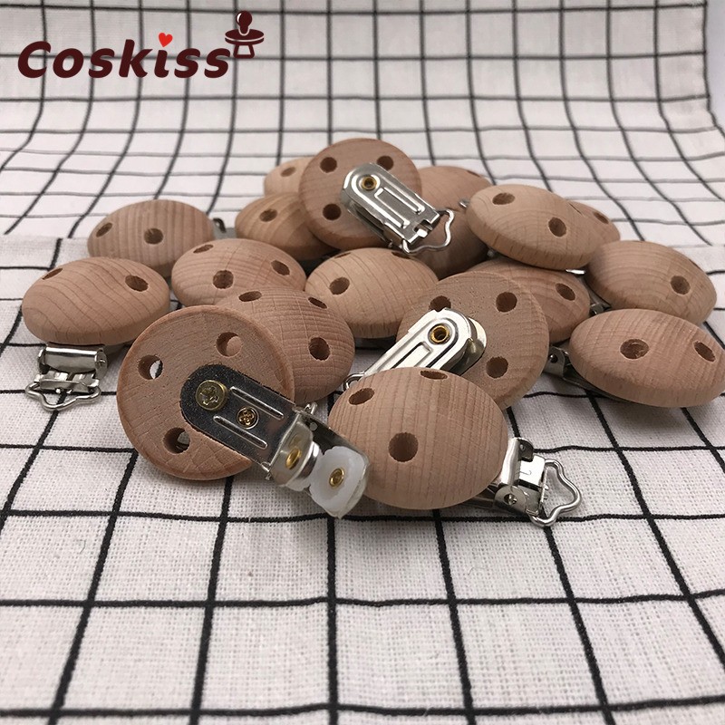 20pcs Wooden Pacifier Clip Nursing Accessories Beech Pacifier Clips Chew Teething DIY Dummy Clip Chains Baby Teether