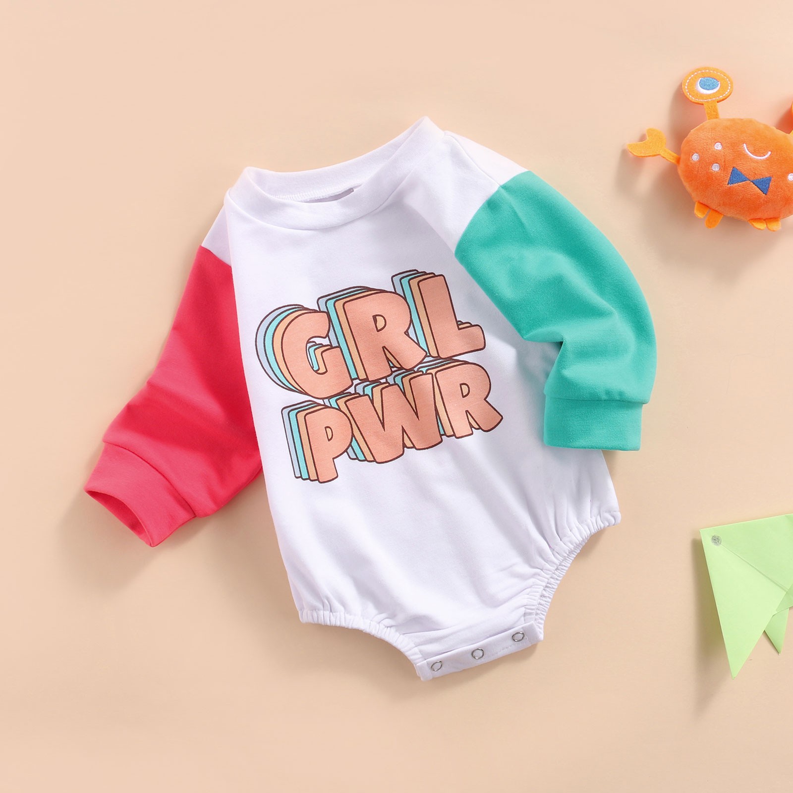 Ma & Baby 0-24M Newborn Infant Baby Girls Romper GRL PWR Letter Print Long Sleeve Jumpsuit Cute Autumn Spring Clothes