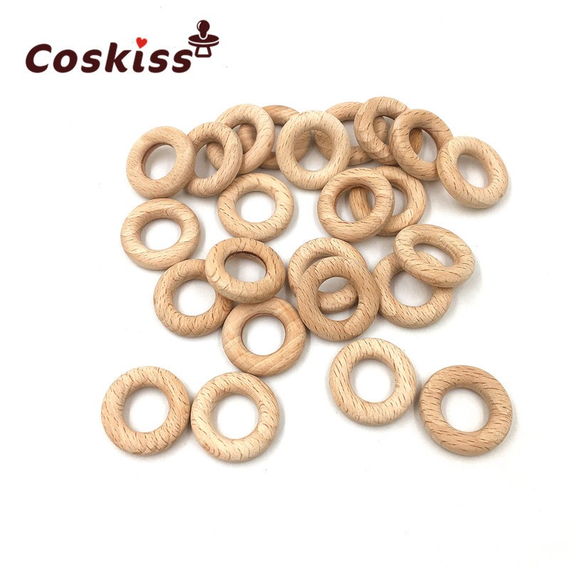 Baby Teether Wood Teething Beads Beech Wooden Ring DIY Wooden Teething Necklace