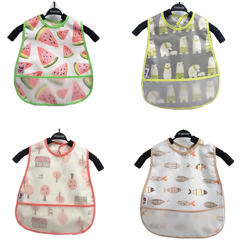 Baby Sleeves Waterproof Bib Cartoon Pattern Lunch Feeding Scarf Soft Cotton Baby Bibs EVA Layer Adjustable Saliva Cloth