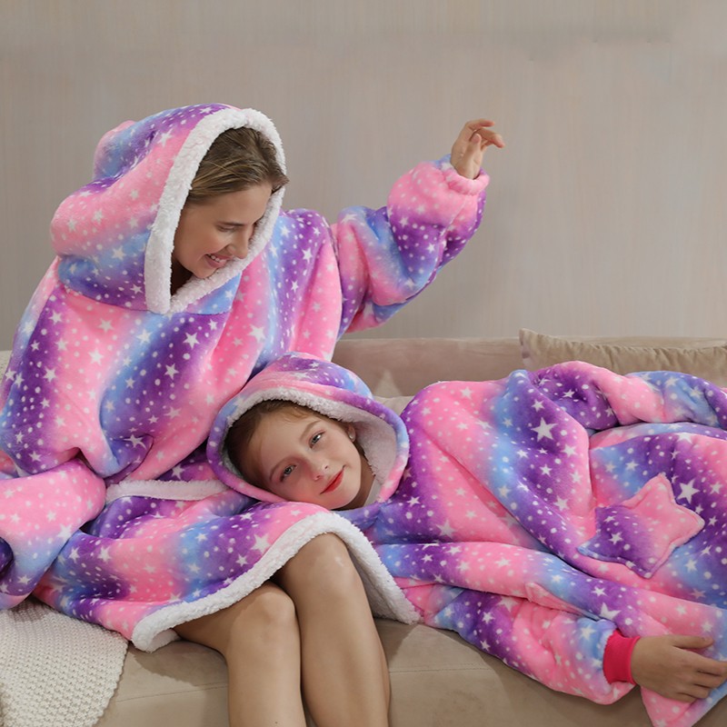 Family Hoodie Oversized Homewear Fleece Warm Sherpa Blanket Girls Thick Sleepwear, If You Need Two Sweatshirt, Please Order Two