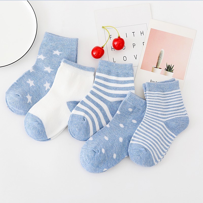 5pairs/lot 0 to 6 Years Kids Soft Cotton Socks Boy Girl Baby Cute Cartoon Warm Stripe Dots Fashion School Socks Autumn Spring