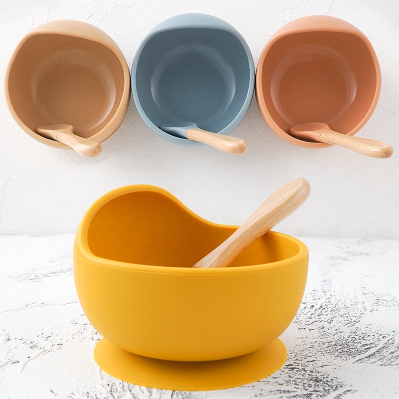 New Colors Feeding Set Food Grade Silicone Baby Dish Set Non-silp Suction Bowl Spoon Kids Dinnerware BPA Free Tableware Dropship