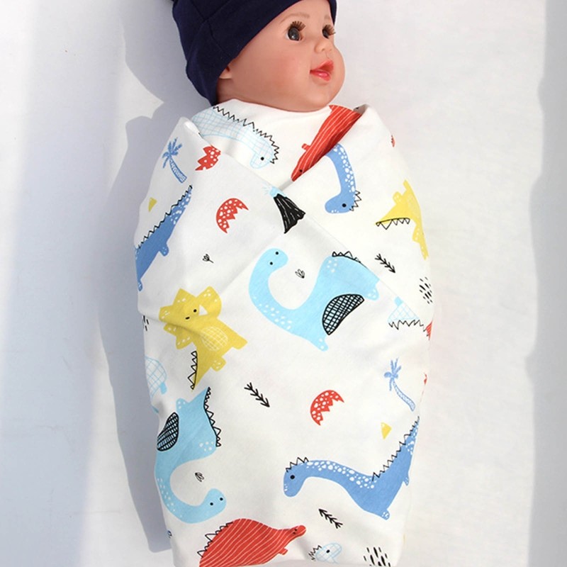 Soft Cotton Muslin Baby Receiving Blanket Infant Cartoon Printed Swaddle Wrap