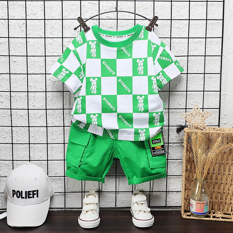 Baby Boys Casual Clothes Infant Fashion Outfits New Summer Toddler Square Print T-shirt Shorts 2pcs Sets For Kids Girls Clothes