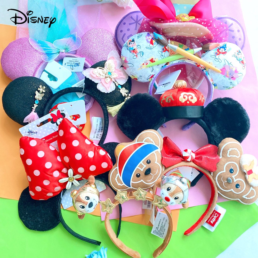 Original Disney Mickey Mouse Earphone Shanghai Disney Big Ears Bows Costume Headband Cosplay Plush Adult/Kids Headband Gift