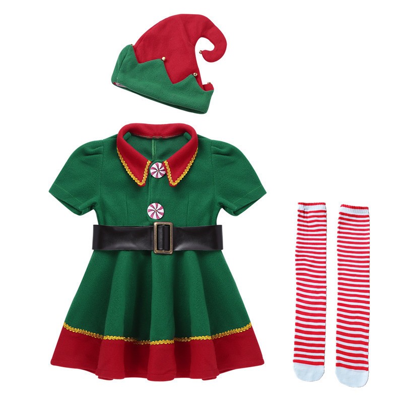 Family Matching Mother Dad Green Elf Christmas Costume Festival Santa Boys Suit New Year Kids Clothes for Girls Christmas Party Dress