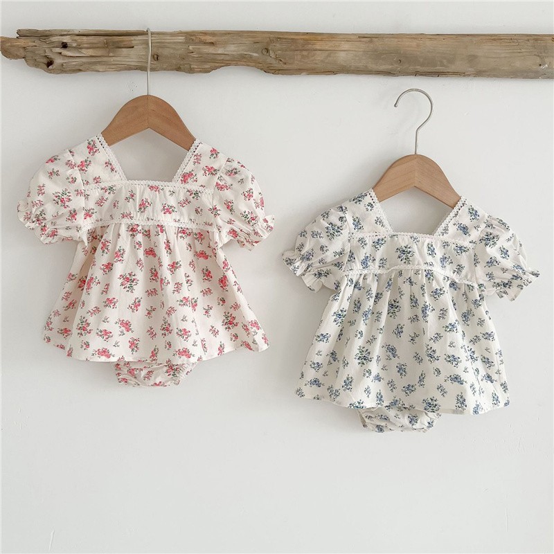 2pcs Newborn Summer Dress Infant Girls Vitage Clothes Baby Girl Floral Dress Floral Dress With Clothes For Newborn Girls 0-2Y