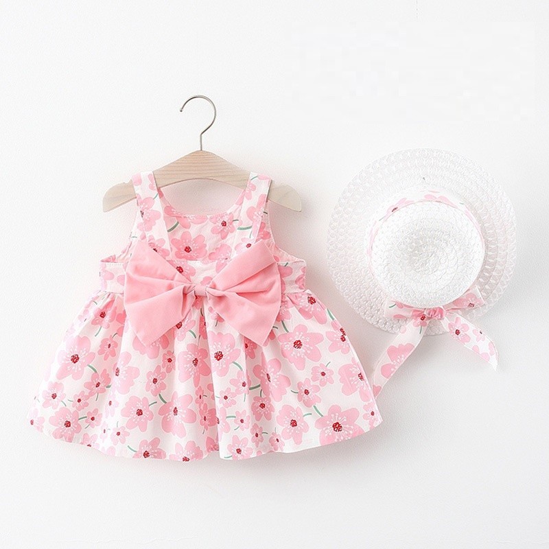 Summer Newborn Baby Clothes Infant Girl Clothes Korean Cute Flower Print Sleeveless Cotton Beach Sundress Princess Dresses