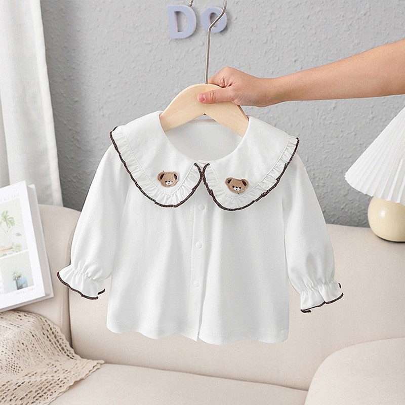 Infant Casual T-shirt Spring And Autumn Clothes Cartoon Long Sleeve White Baby Girls Bottoming Shirt Kids Tops Toddler Clothes