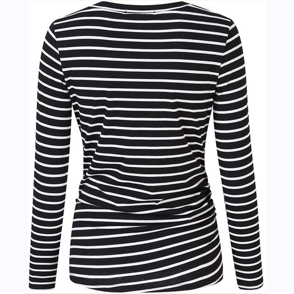 Maternity Pregnant Mother Striped T-shirt Long Sleeve Nursing Clothes Autumn Simple Fashion Round Neck Tops Breastfeeding Clothes