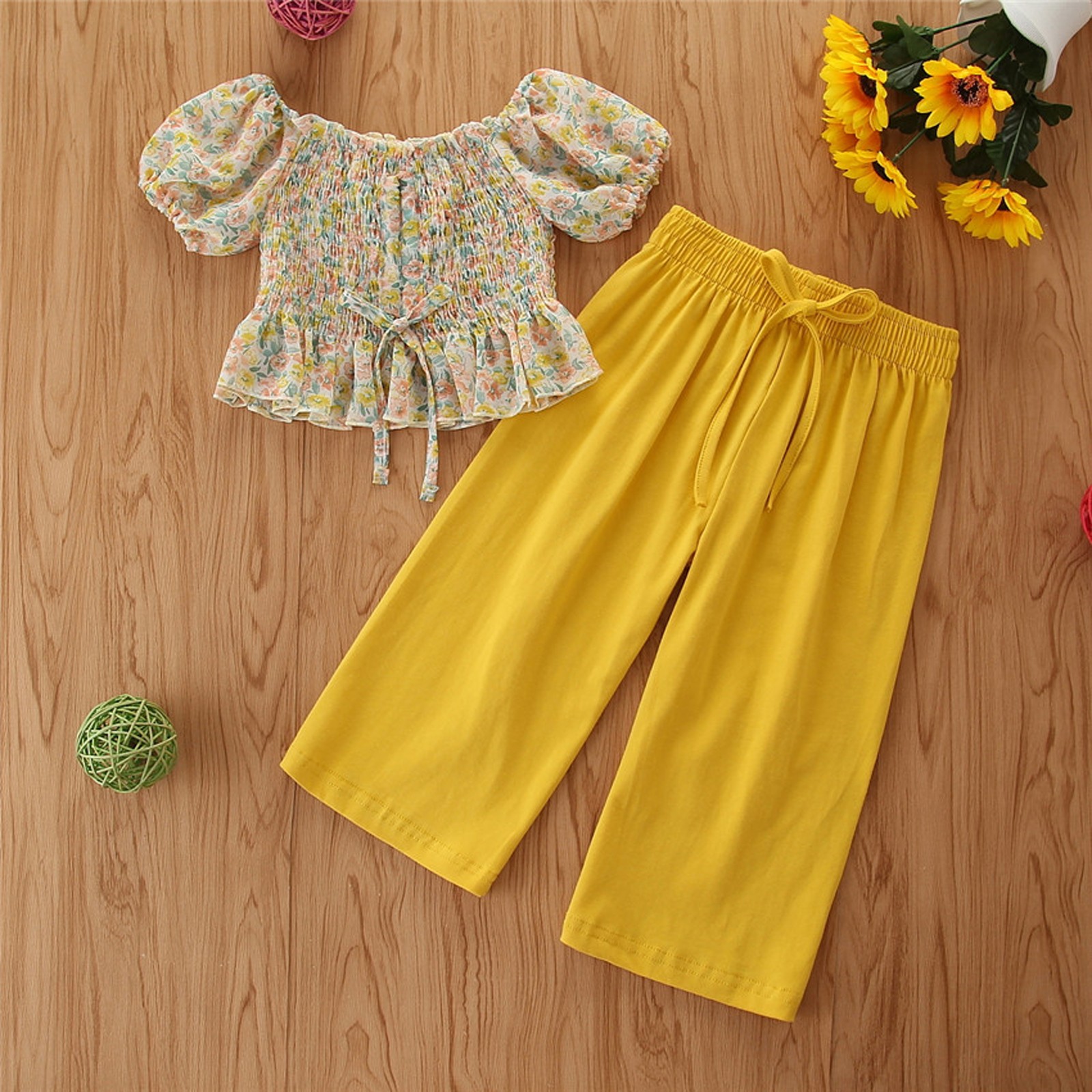 Ma & Baby 1-6Y Summer Baby Boy Girls Clothes Set Travel Beach Vacation Outfits Flower Bow T-shirt Shorts Costumes