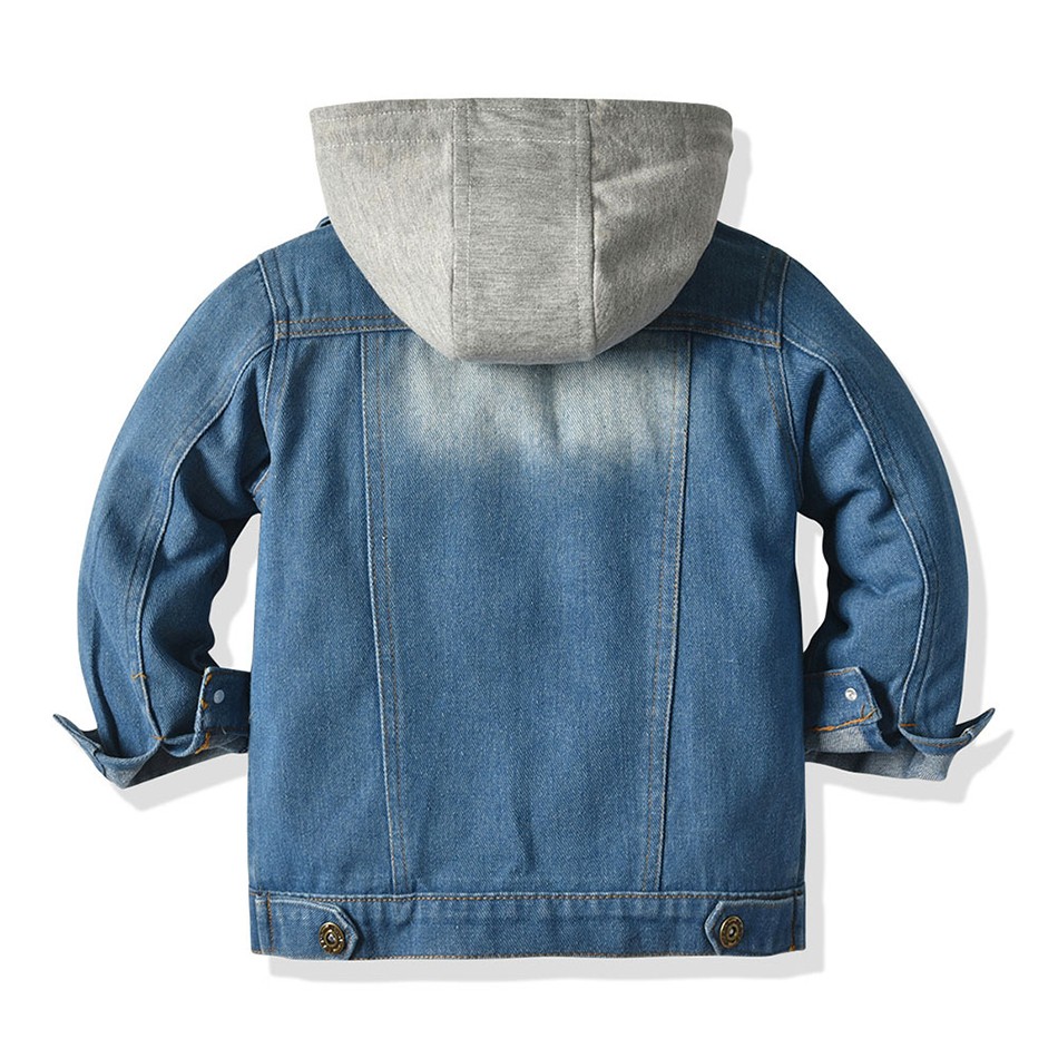 Kids Boys Girls Denim Hooded Jackets Casual Fake Two Jacket Coat Children Cowboy Zipper Outerwear JYF