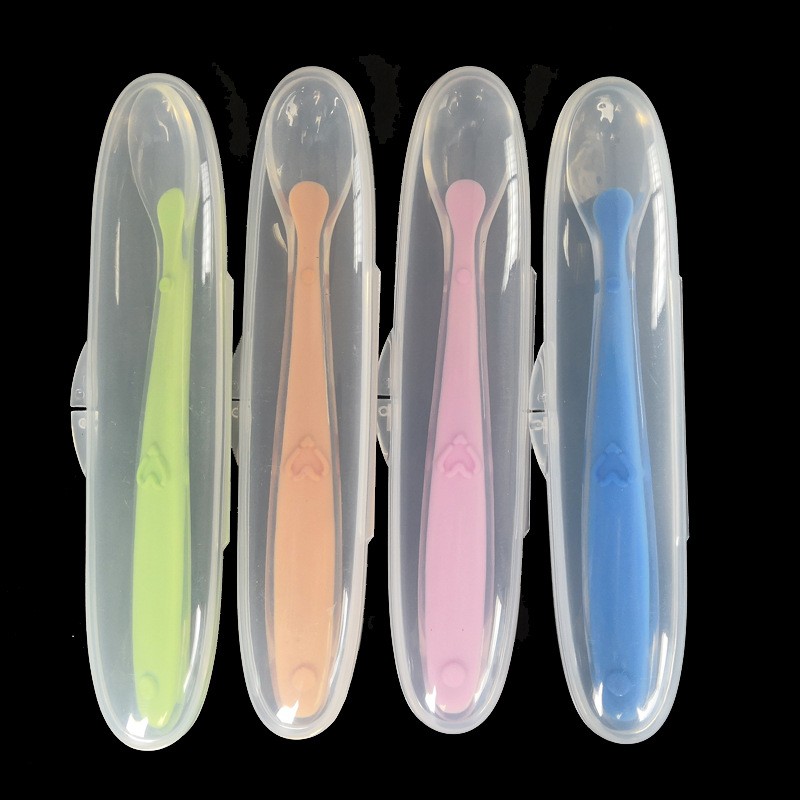 1pc Baby Feeding Spoon With Storage Box Non-slip Baby Training Spoon Food Grade Silicone Cute Baby Feeding Tableware