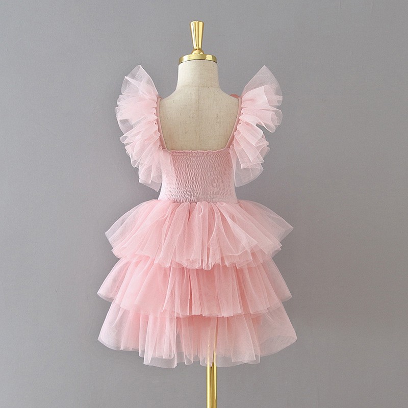 2022 Summer Mesh Cake Dress Party Dress Kids Clothes Clothes For Girls Pink Princess Dress