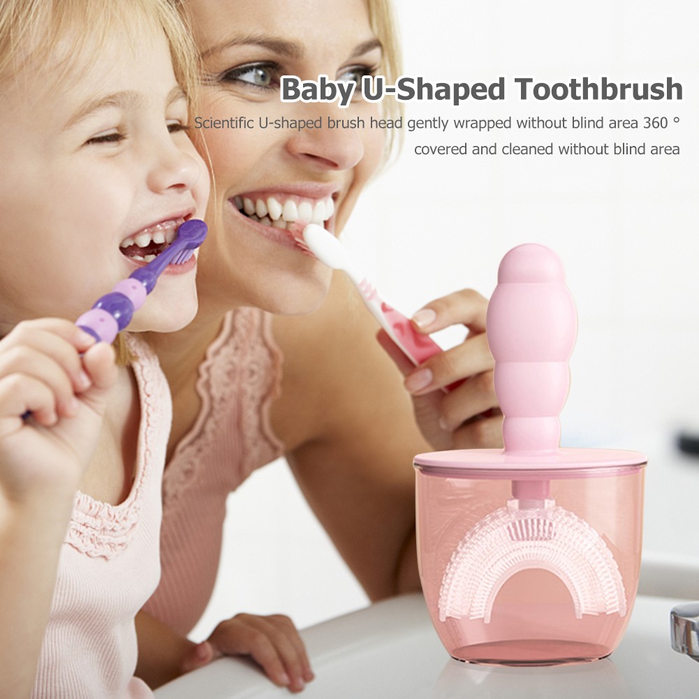 New Baby Toothbrush Children Dental Oral Care Cleaning Brush Comfortable Baby Silicone Newborn U-shaped Brush With Dust Cover