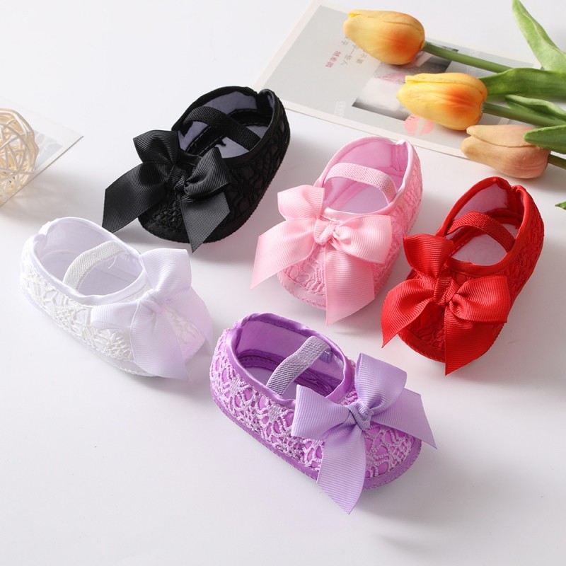 Newborn Girls Shoes First Walkers Princess Bowknot Baby Shoes Soft Sole Non-slip Infant Crib Shoes+Hair Band