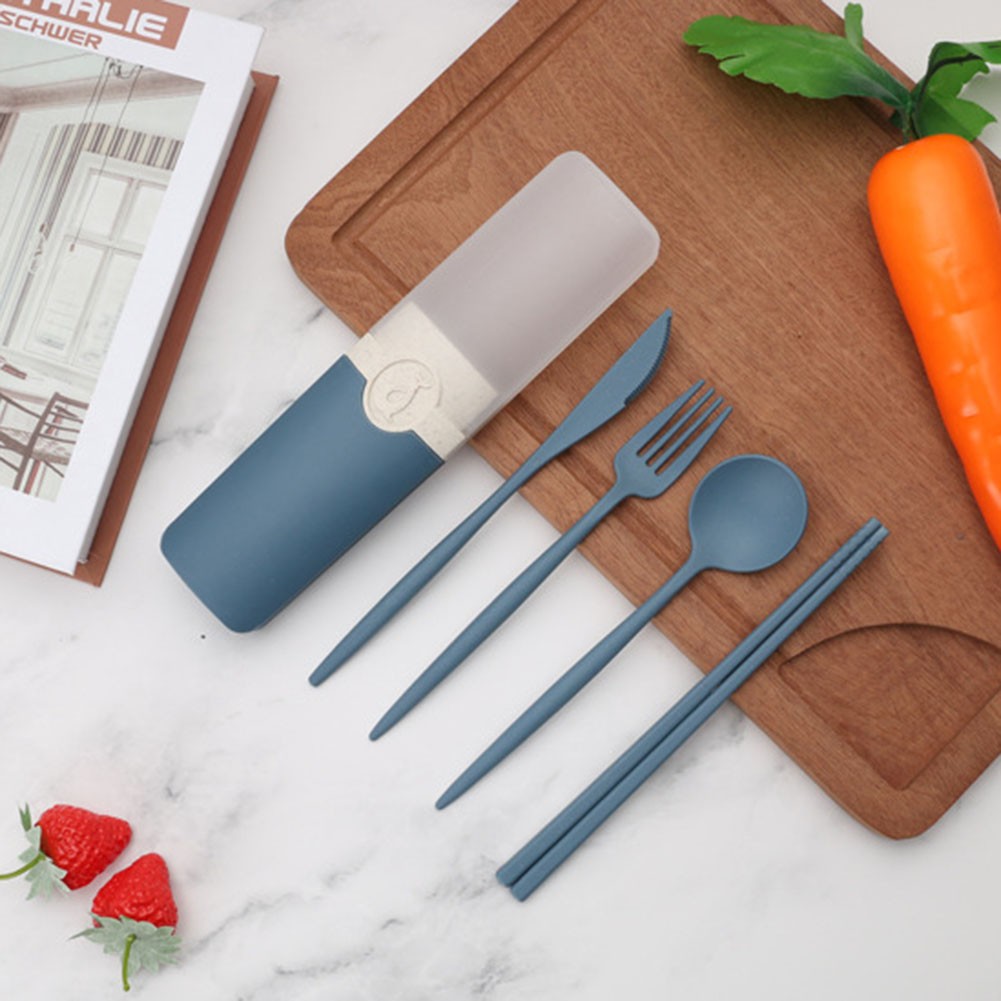 Portable Reusable Spoon Fork Chopsticks Knife Wheat Straw Tableware Cutlery Set Travel Camping Dinnerware Kids Cutlery Sets