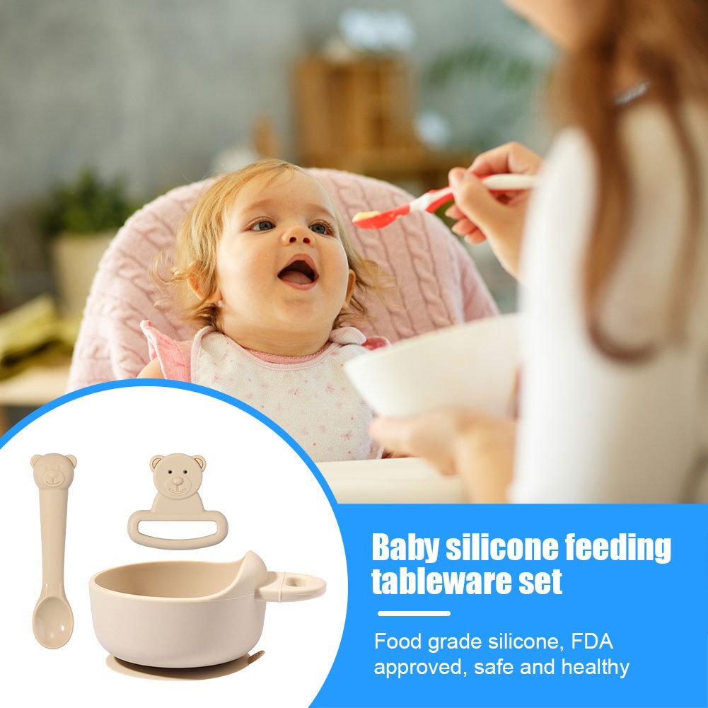 3pcs/set Silicone Baby Feeding Bowl Tableware Kids Waterproof Suction Bowl With Spoon Children Dishes Kitchen Baby Stuff