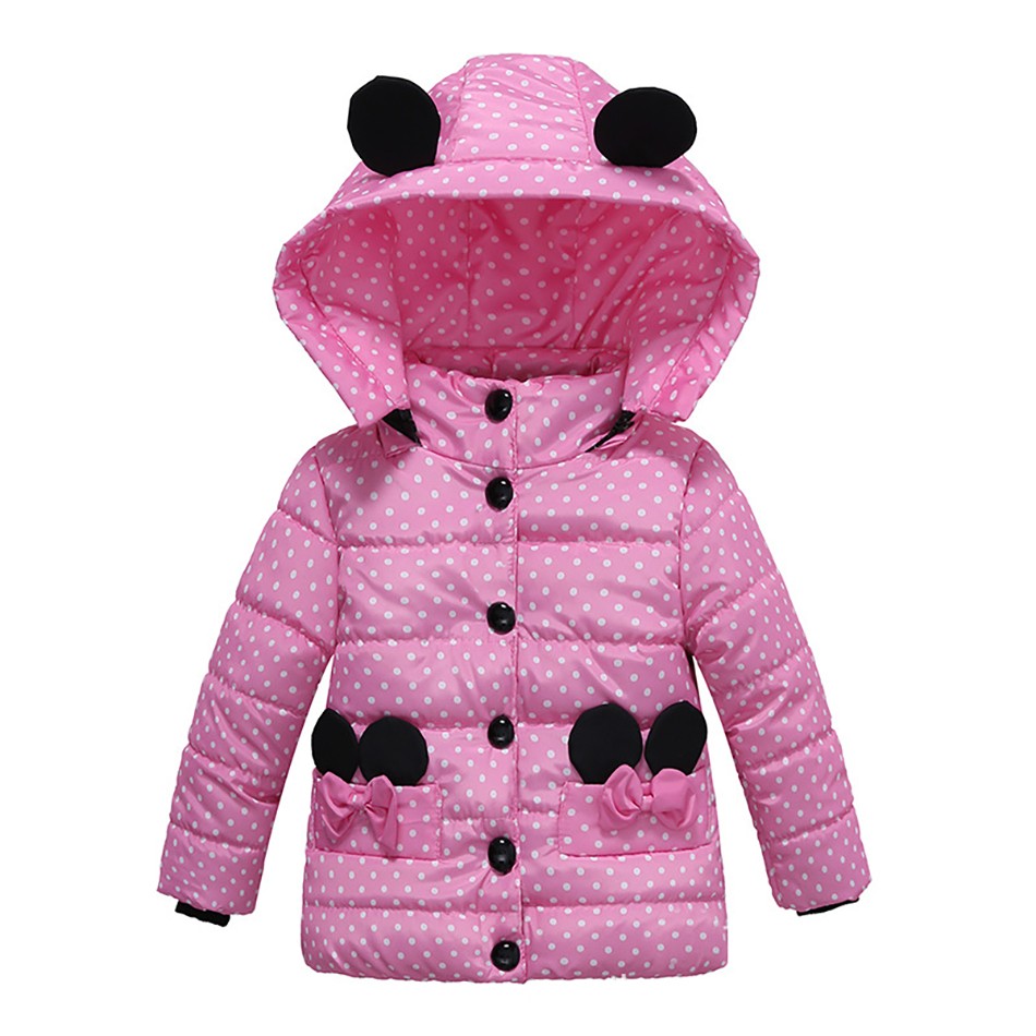 Infant Autumn Winter Jacket For Baby Girls Down Children Bowknot Outerwear Coats Dot Hooded Cotton Kids Clothes