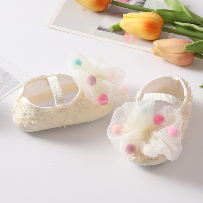 Baby Girl Net Yarn Bowknot Sweet Princess Shoes Summer Spring Toddler Soft Sole Walking Shoes Headband Set