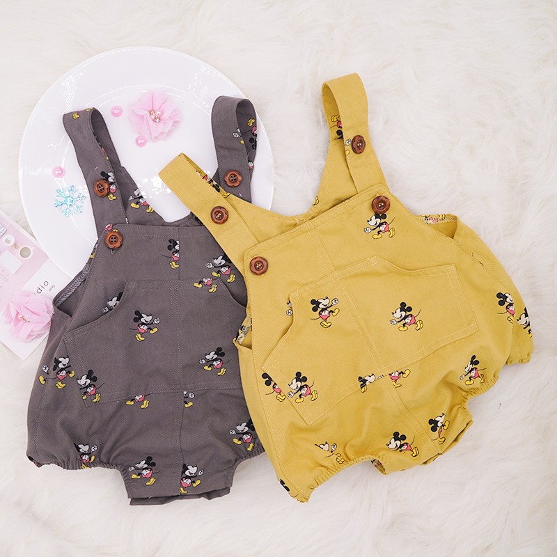 New Disney Newborn Romper Jumpsuit Mickey Mouse Sleeveless Boys Girls Infant Solid Button Casual Suspender Triangle Romper