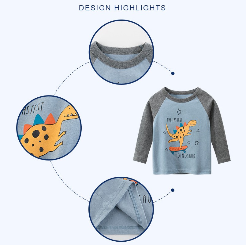 Baby Boys Cartoon T-Shirt Autumn Long Sleeve Dinosaur Print Boys Tops