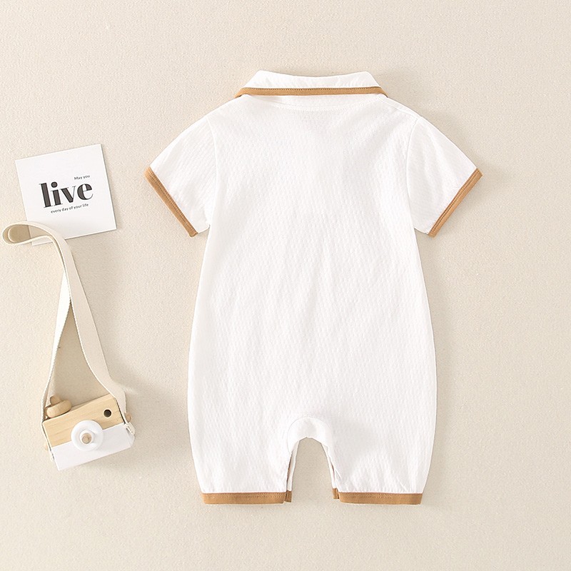 0-18M Newborn Baby Boys Bodysuits Jumpsuit Short Sleeve Turn Down Collar Bow Romper for Baby Infant Toddlers Summer Clothes