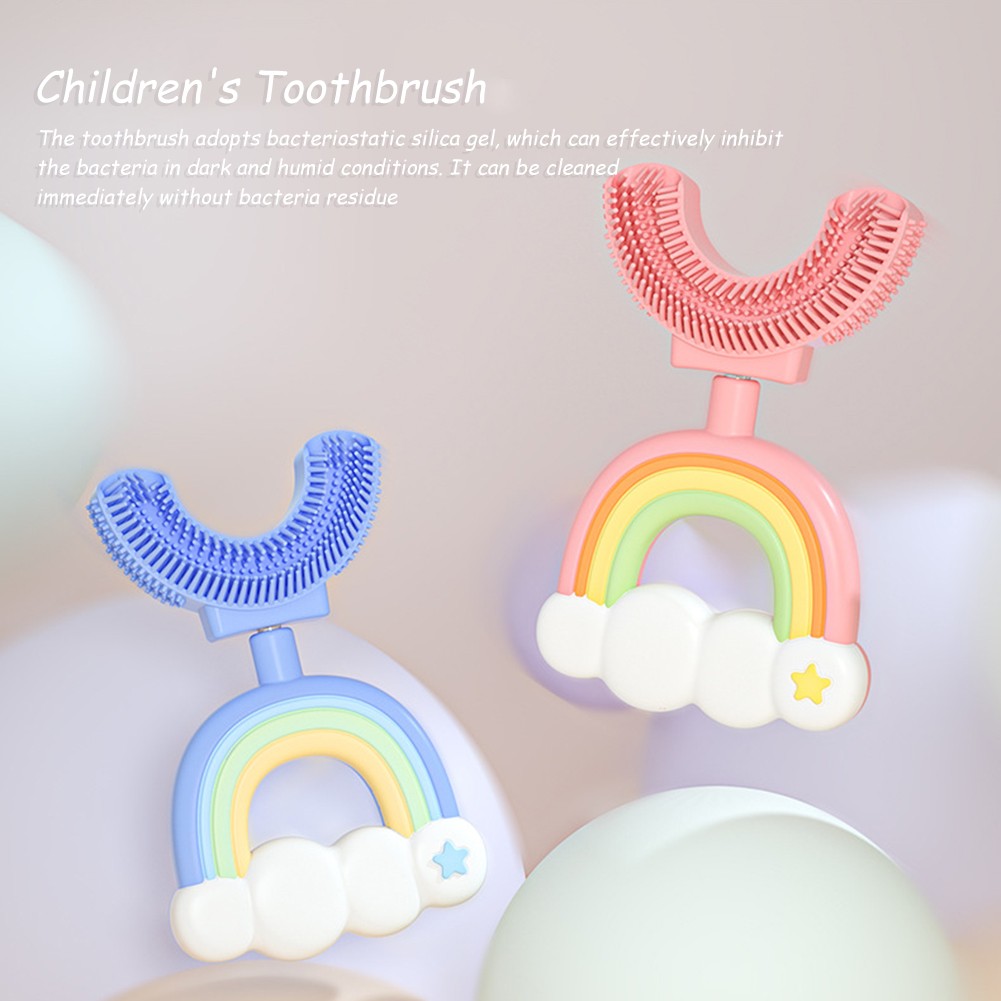 Children Silicone Toothbrush U Shape Rainbow Clouds 360 Degree Soft Teeth Brushing 2 - 12Y Toddlers Oral Teeth Cleaning