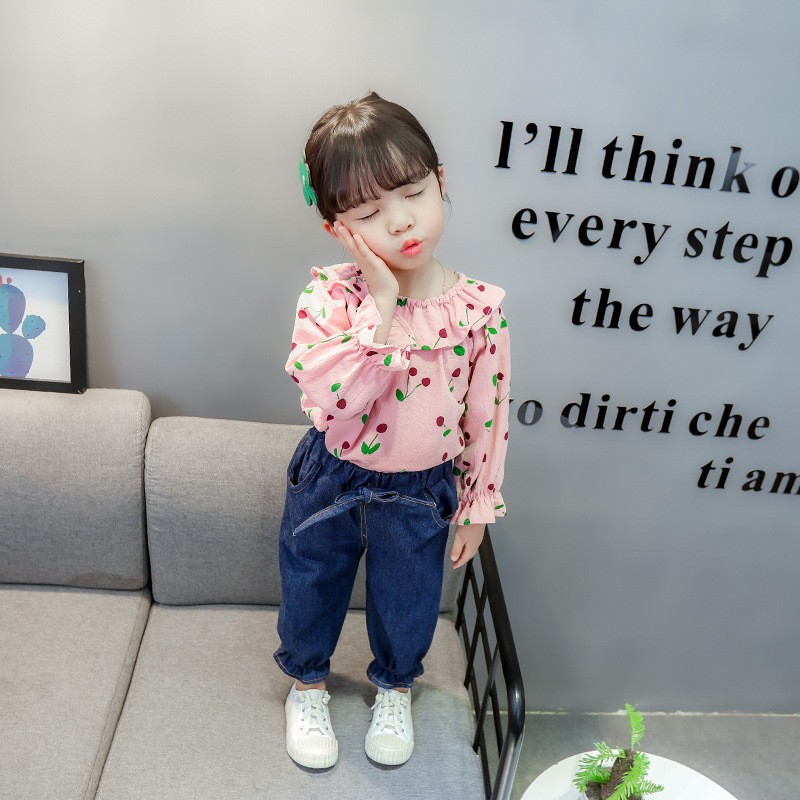 2022 Baby Girls Clothing Sets Infant Fashion Spring Autumn 2pcs Sweet Full Cherry Print Clothes+Pants Children Tracksuits