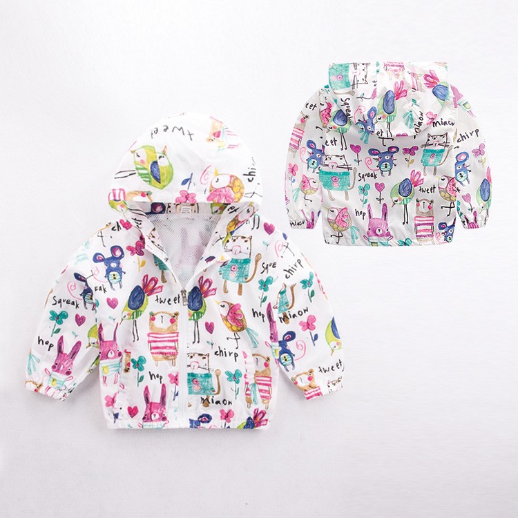 Autumn girls hooded graffiti jacket 2022 middle and small new coat children's windbreaker Korean version casual cartoon jacket