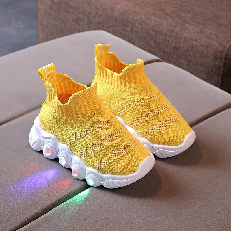 Boys Shoes LED Luminous Sneakers 2022 Spring New Children's Socks Shoes Girls Sneakers Breathable Mesh Light Kids Sneakers