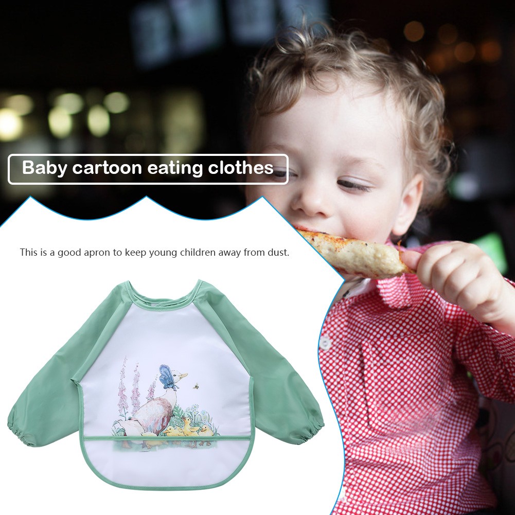 Long-sleeved waterproof baby bibs, cute animal, ergonomic curve design, burp board, smoky