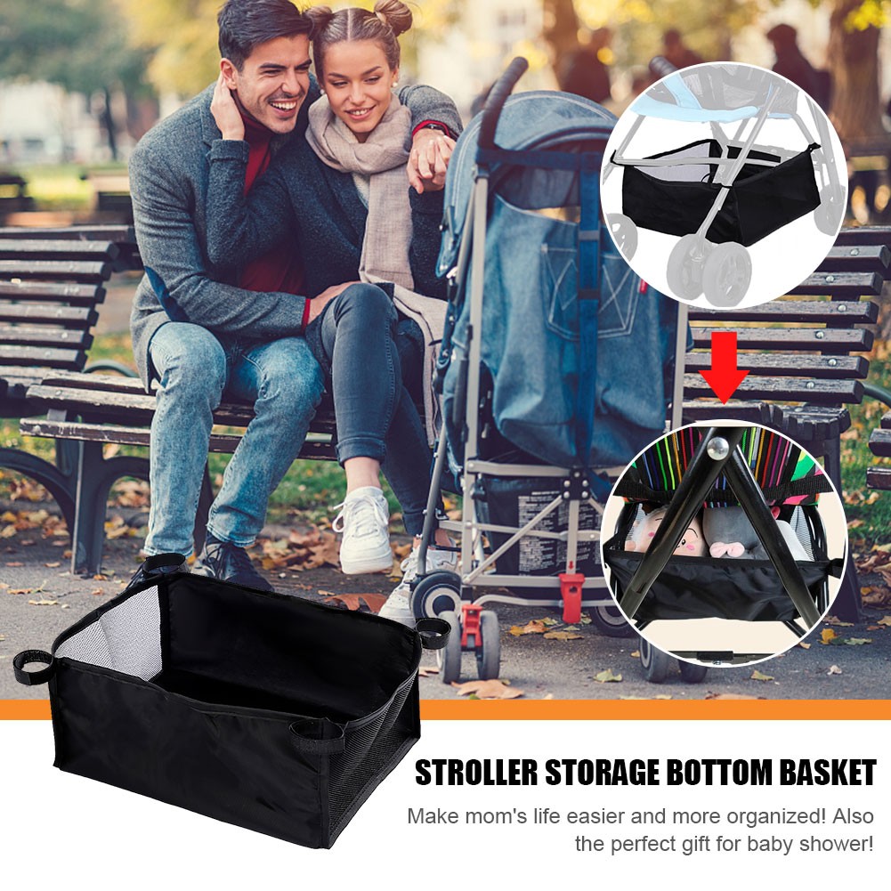 Baby Stroller Organizer Storage Bag Pram Bottom Portable Carriage Bottle Cup Holder for Buggy Hanging Black Basket Accessories
