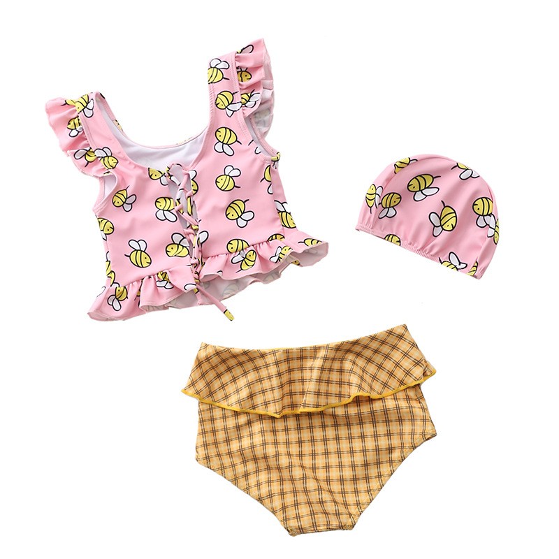 Happyflute Toddler Baby Girls Swimwear 2pcs Girls Swimwear With Cap Children Swimwear Kids Beach Wear