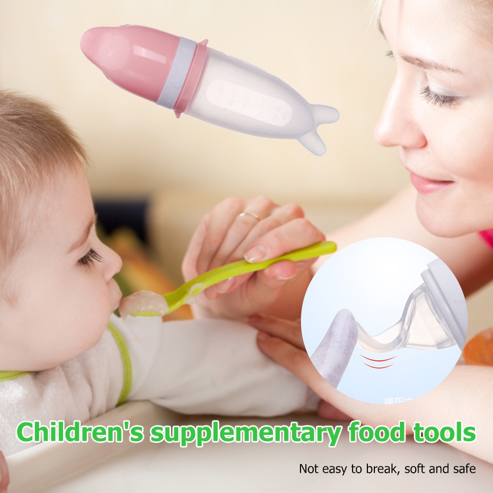 Squeeze Feeding Bottle Silicone Newborn Baby Training Rice Spoon Infant Cereal Food Supplement Feeder Safe Tableware