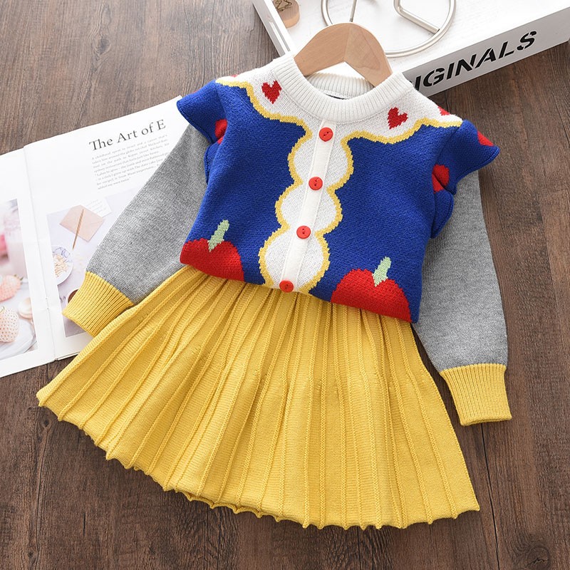 Menoea Christmas Girls Clothes Sets For Kids Knitted Winter Dots T-shirts Skirt 2pcs Suits Ruffles Christmas Vestidos Children Clothes