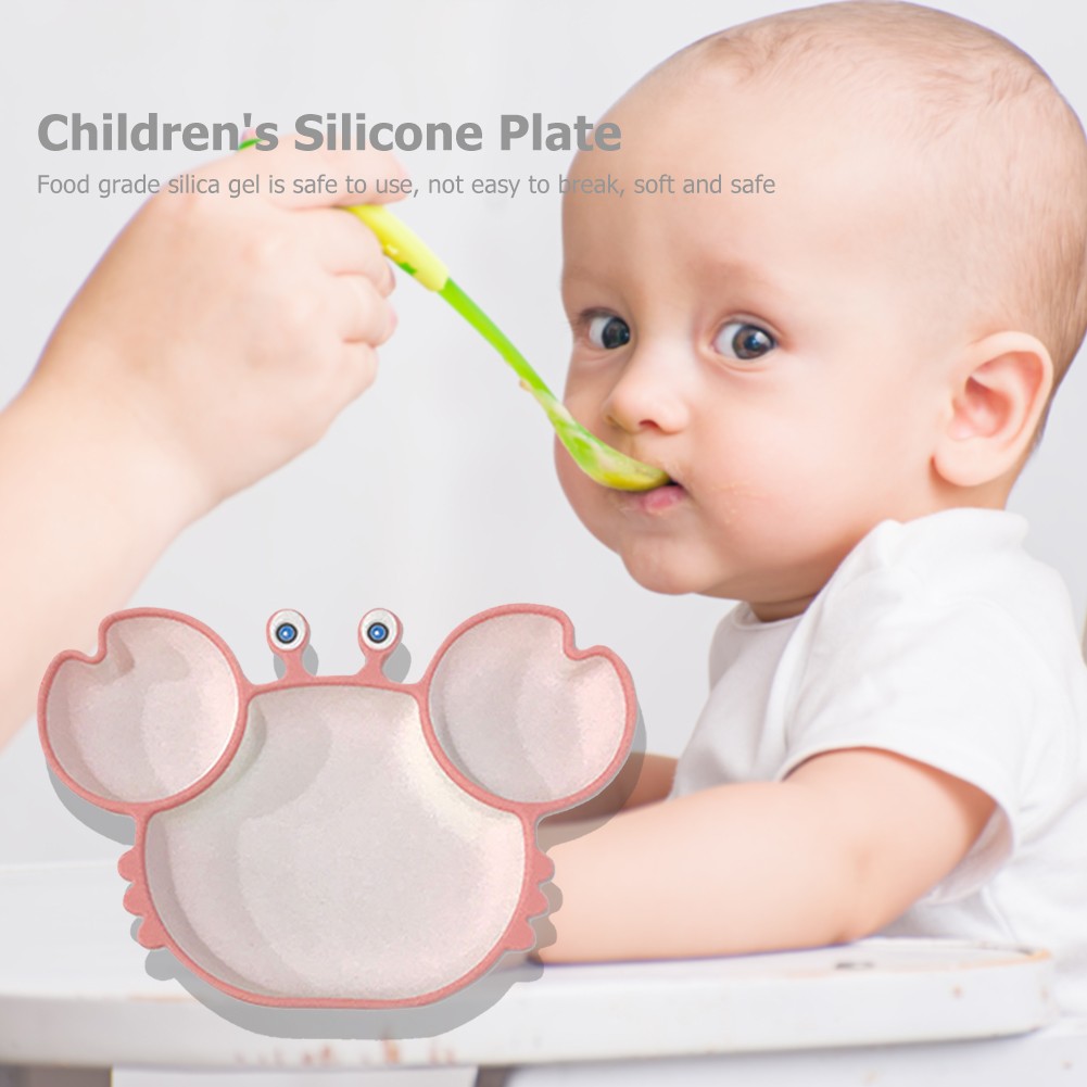 Baby Dishes Silicone Suction Plate Cute Crab Children Feeding Plate Non-slip Baby Food Bowl Feeding For Kids